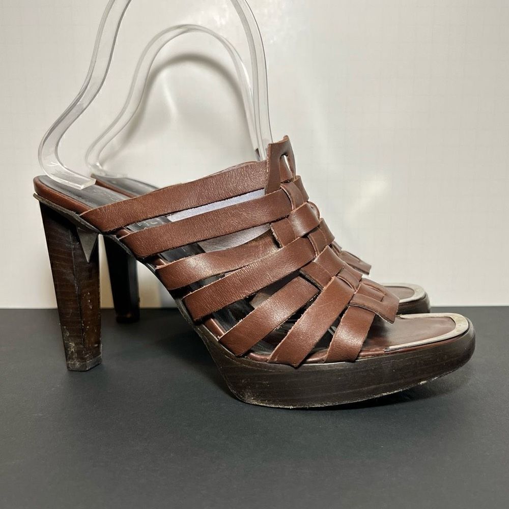 Womens DONALD J PLINER Brown Braided Leather High Heel Sandals / Size 8.5 Medium
